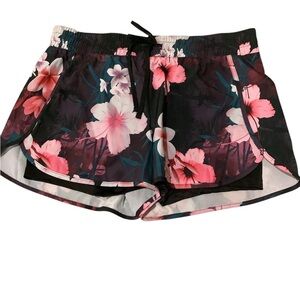 Velocity Black and Pink Hawaiian 🌺 Floral Athletic Shorts. Size L